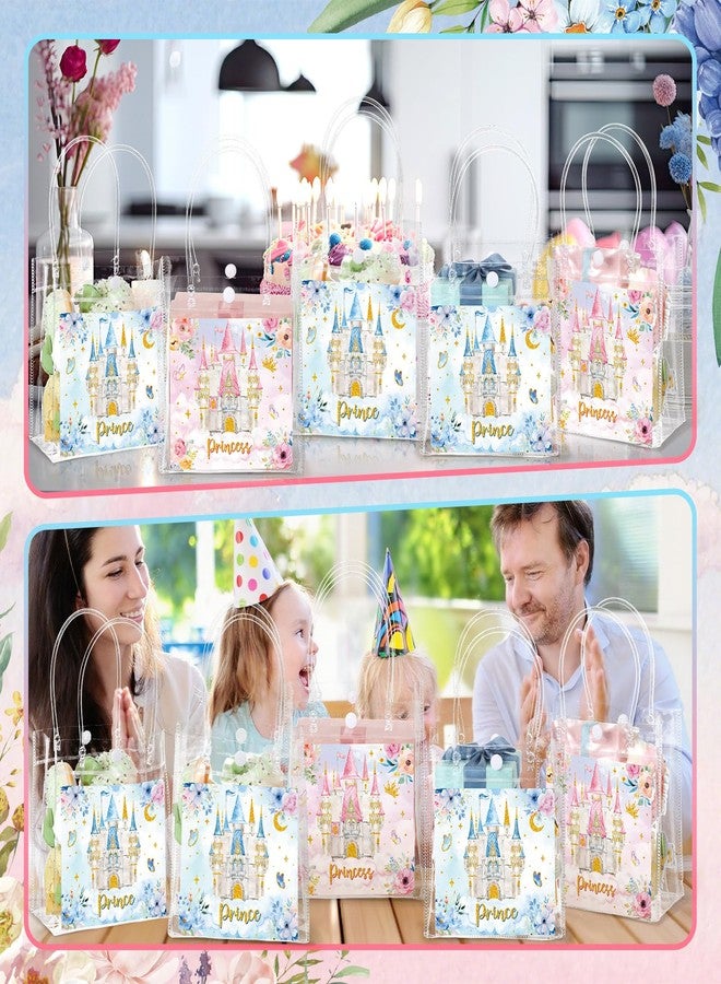 Geyoga 24pcs Princess Party Favor Bags with Handles Mini PVC Prince Princess Gift Bags Bulk 6.3 x 5.9 Inches Watercolor Castle Themed Treats Gift for Baby Shower Gender Reveal Birthday Supplies - Image 5